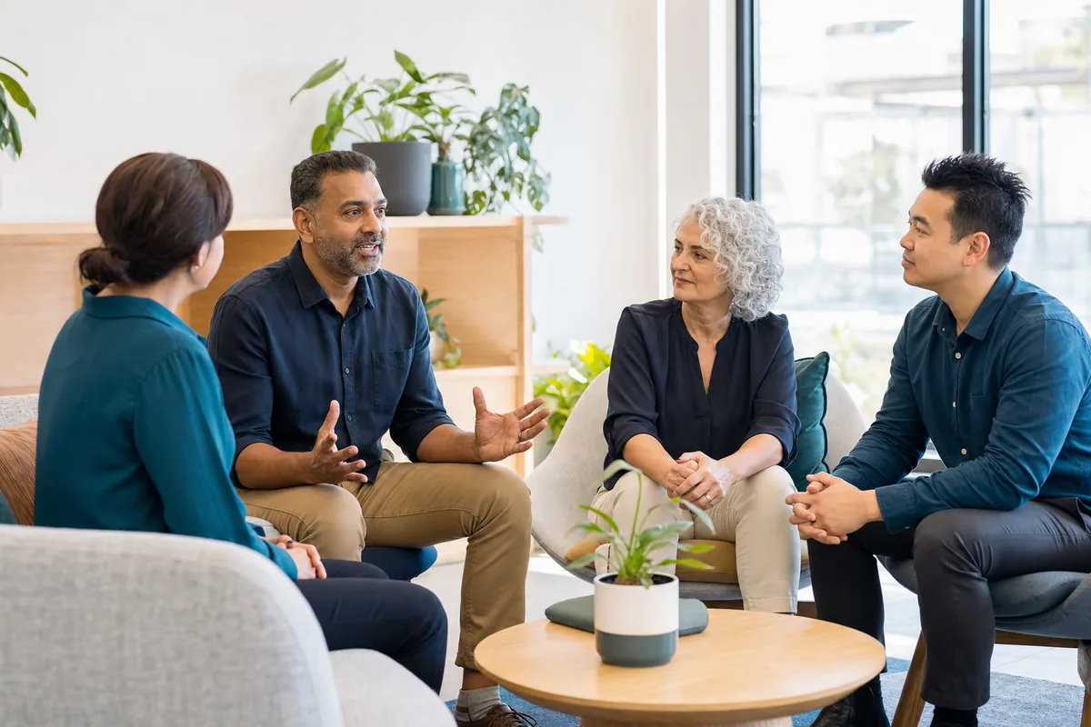Diverse Access4All disability-support team collaborating in a bright Perth workplace